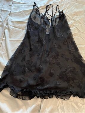 Sheer Black Floral Lace Chemise Nightdress